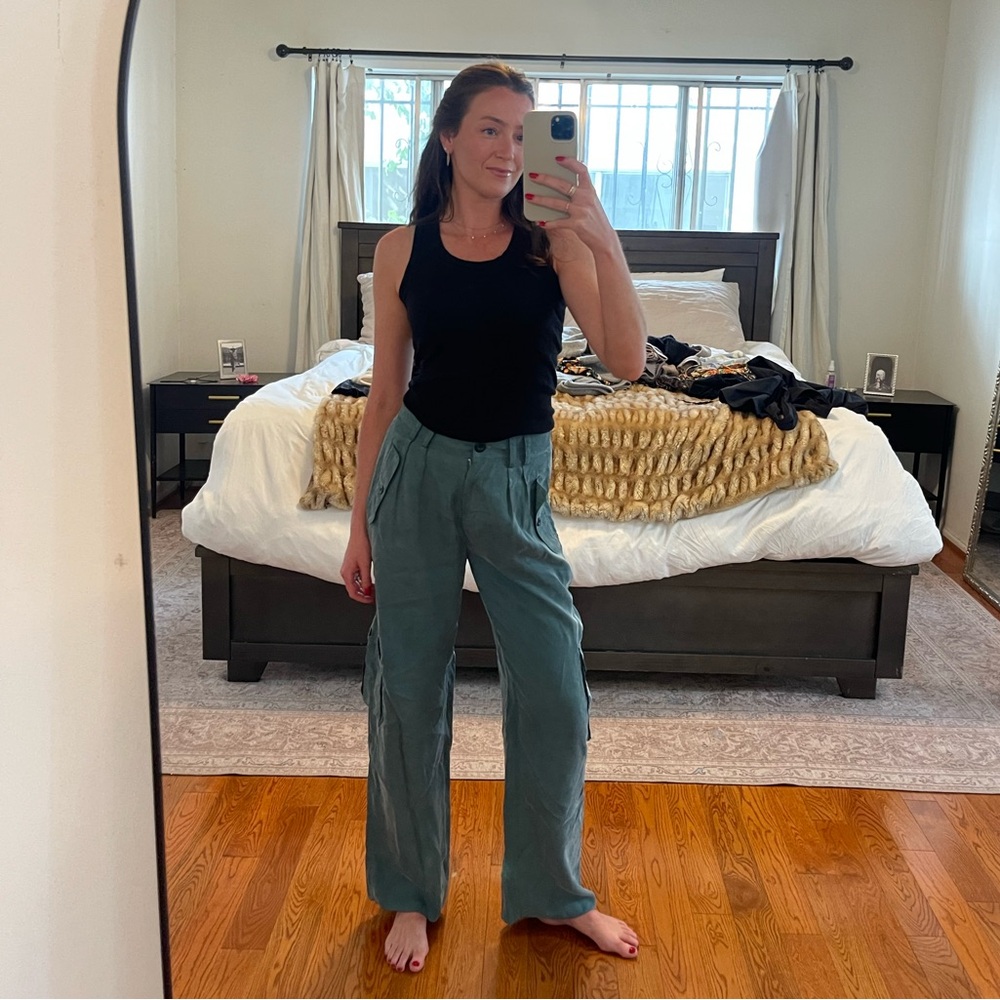 J.Crew turquoise silk pant, straight leg, Sz 0